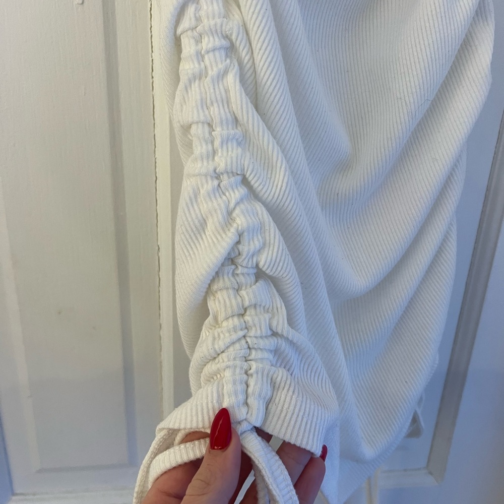 White Ribbed Ruched Dress - Picture 3 of 7